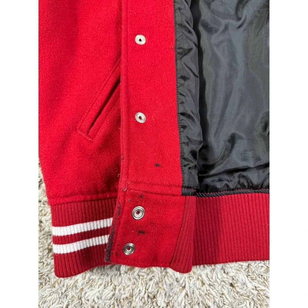 Vintage True Religion Snap Front Red Varsity Jacket Men's Size Medium Big Logo
